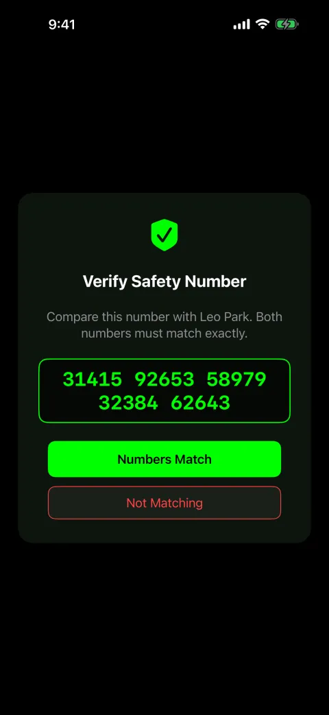Safety number check screen