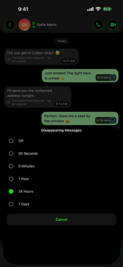 Disappearing messages timer