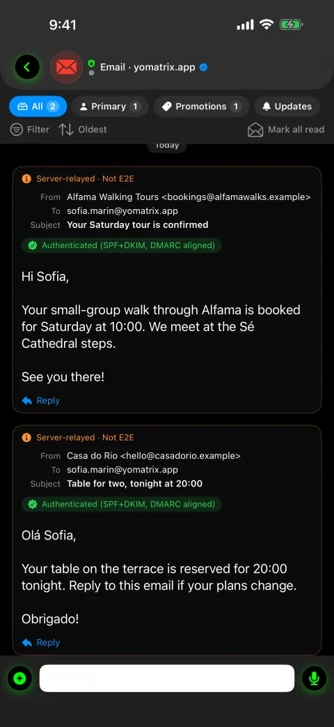 Emails arriving in a chat thread