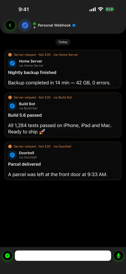 Messages sent by your own apps through the developer API